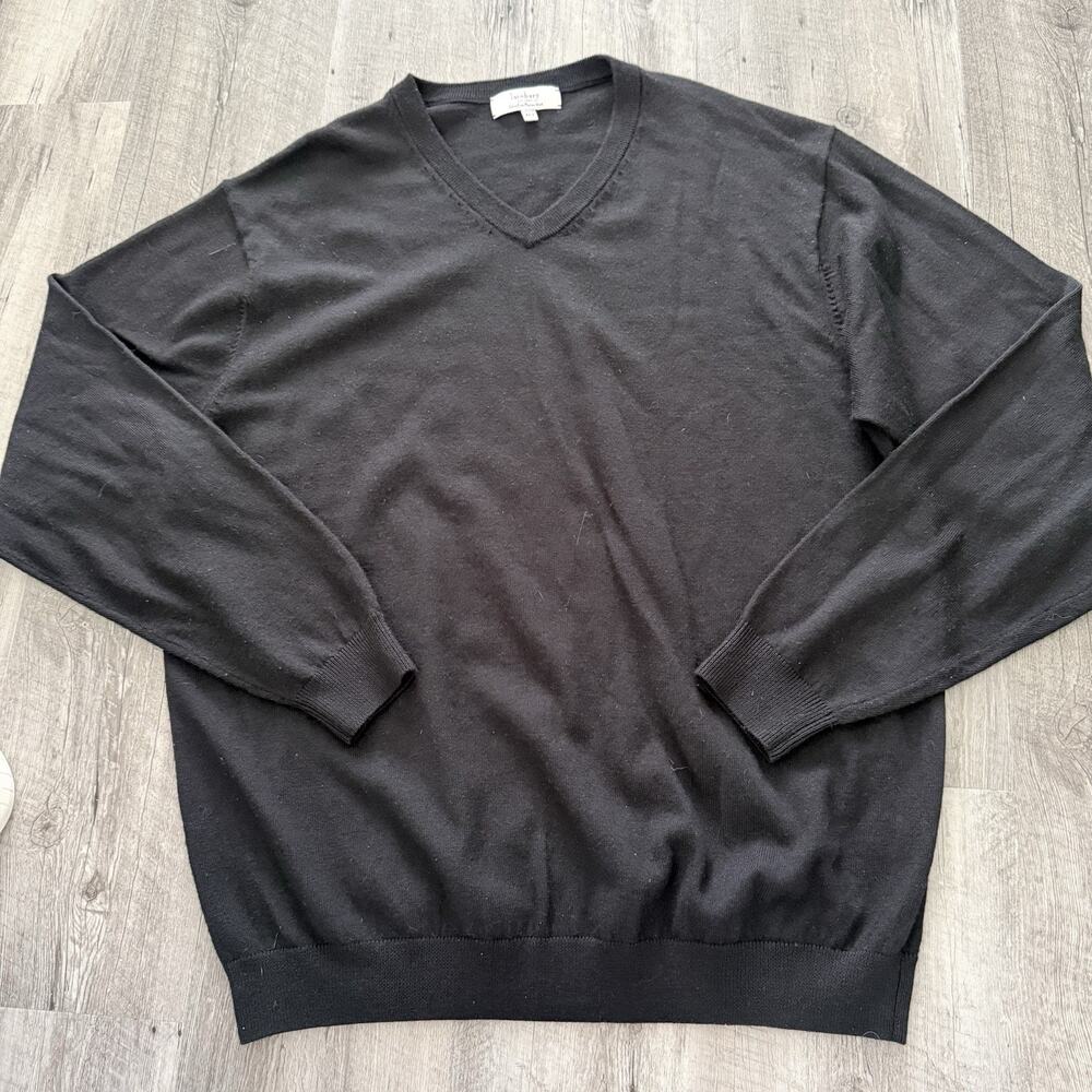 Turnbury V-Neck Sweater Mens Tall XLT Black Extra Fine Merino Wool Biella Yarn